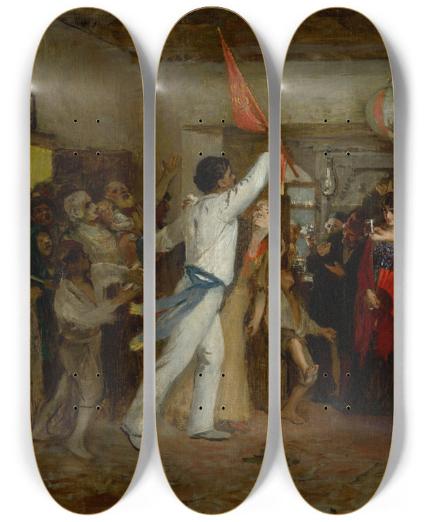 Triptych art skateboard deck of Dominik Skuteck Winner Of Regatta by Dominik Skutecky (1849-1921)