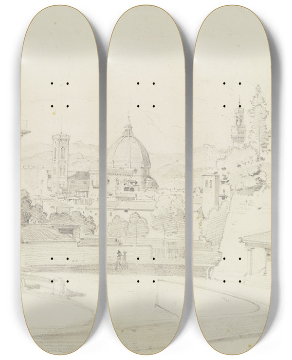 Triptych art skateboard deck of Ernst Fries Florenz Vom Giardino Di Boboli Aus Gesehen by Ernst Fries (1801-1833)