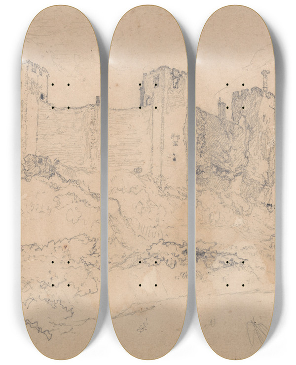 Triptych art skateboard deck of John Sell Cotman Framlingham Castle Suffolk by John Sell Cotman (1782-1842)