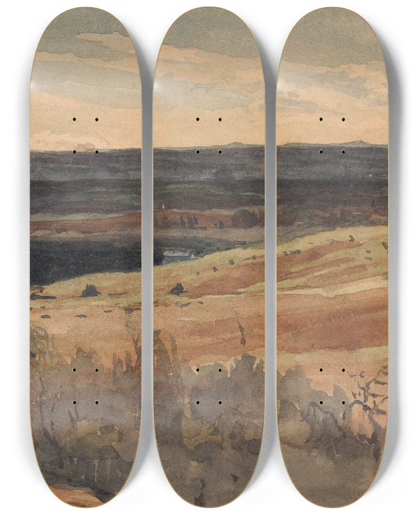 Triptych art skateboard deck of Thomas Sully Rolling Fields Mountains In Distance by Thomas Sully (1783-1872)