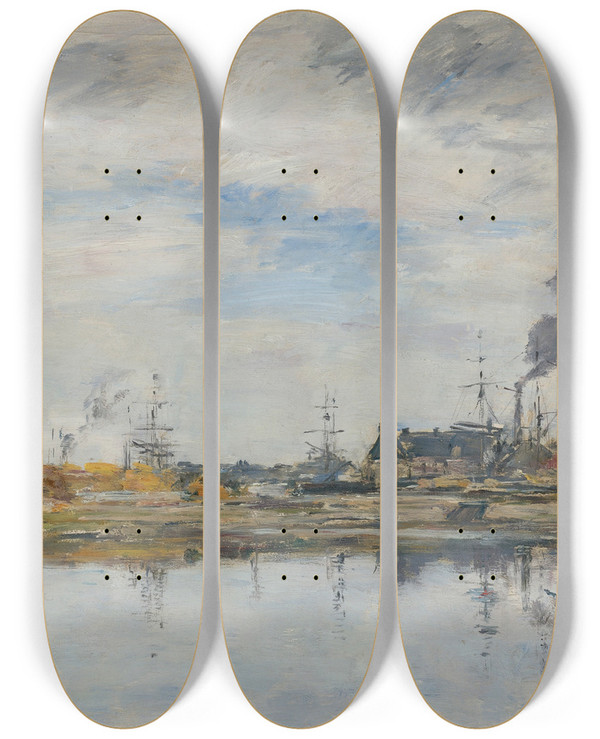 Triptych art skateboard deck of Eugne Boudin La Retenue Trouville by Eugene Boudin (1824-1898)