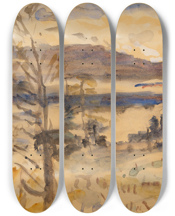 Triptych art skateboard deck of Lovis Corinth Walchensee Landschaft by Lovis Corinth (1858-1925)