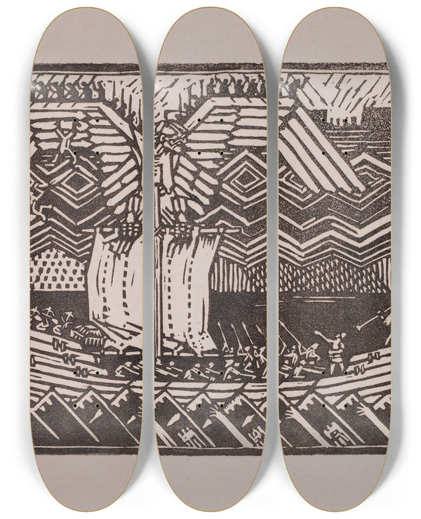 Triptych art skateboard deck of Akseli Gallenkallela Korukalevala The Illustrated Kalevala Sampolaiva_1 by Akseli Gallen Kallela (1865-1931)