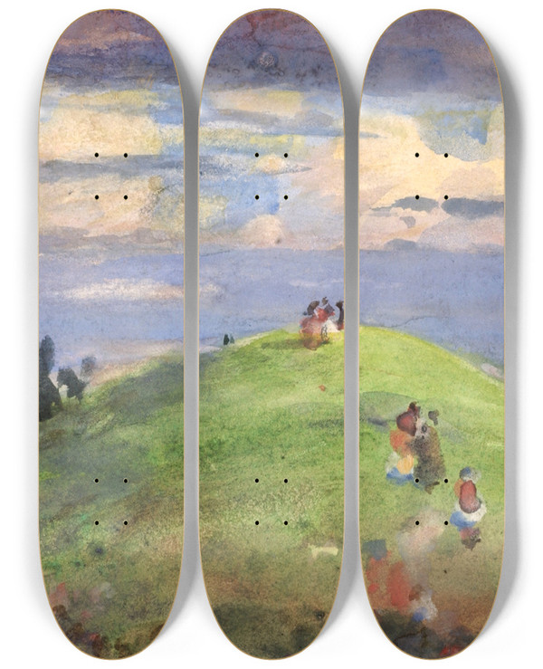 Triptych art skateboard deck of William Henry Holmes On The Sunset Hill 1926 by William Henry Holmes (1846-1933)