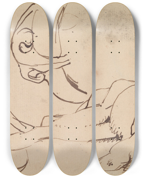 Triptych art skateboard deck of Benjamin Robert Haydon Study Of A Lioness_1 by Benjamin Robert Haydon (1786-1846)