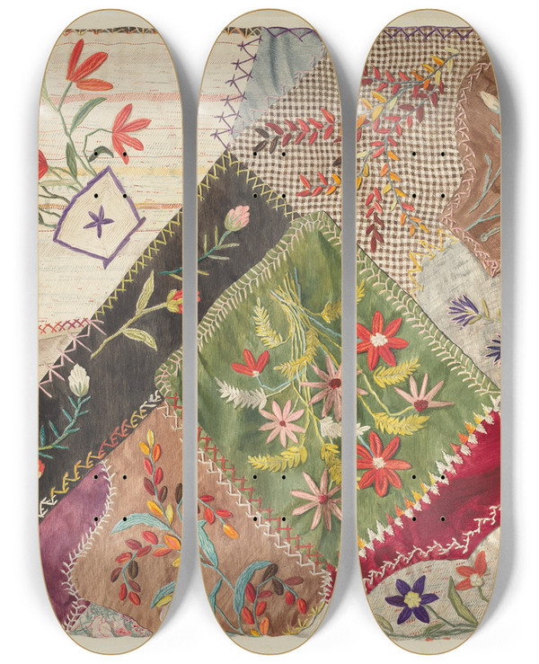 Triptych art skateboard deck of Edith Magnette Crazy Quilt_1 by Edith Magnette (20-)