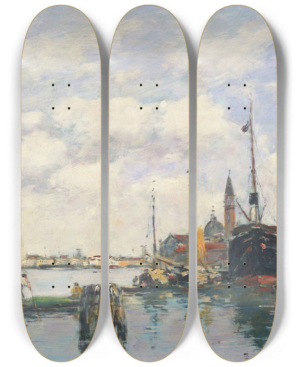 Triptych art skateboard deck of Eugne Boudin Veniceseascape At The Giudecca by Eugene Boudin (1824-1898)