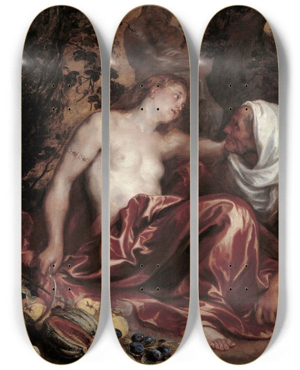 Triptych art skateboard deck of Anthony Van Dyck Vertumnus And Pomona by Anthony Van Dyck (1599-1641)