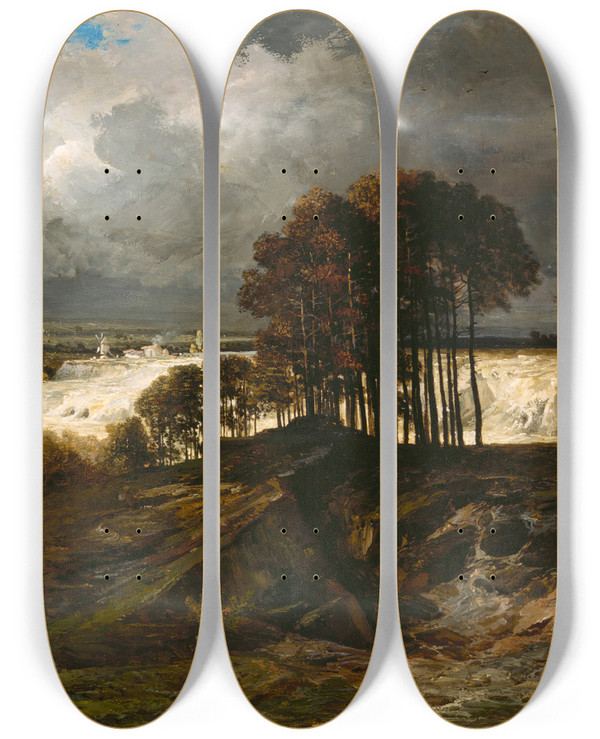 Triptych art skateboard deck of Georges Michel Storm The Quarry At Montmartre by Georges Michel (1763-1843)