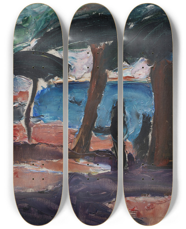 Triptych art skateboard deck of Ja Jerichau The Quay Bandol by J.A. Jerichau (1816-1883)