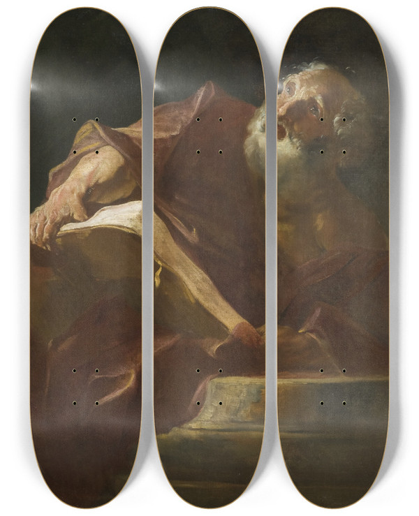 Triptych art skateboard deck of Louis Cretey St Marc The Evangelist by Louis Cretey