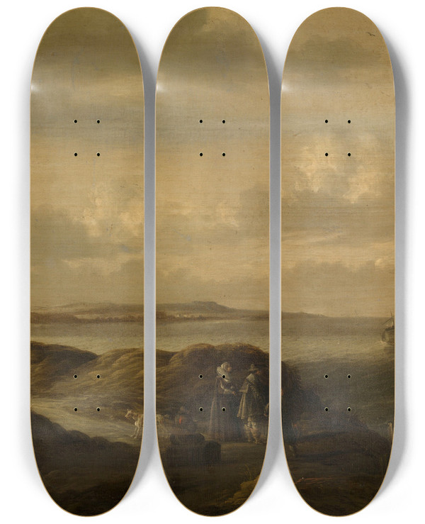 Triptych art skateboard deck of Bonaventura Peeters The Elder Seascape by Bonaventura Peeters The Elder (1614-1652)