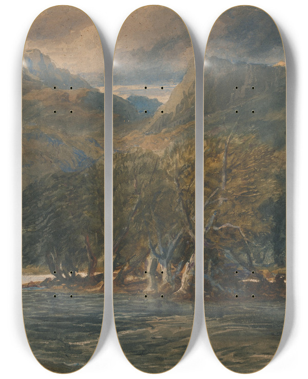 Triptych art skateboard deck of David Cox On The Conway River North Wales by David Cox (1783-1859)