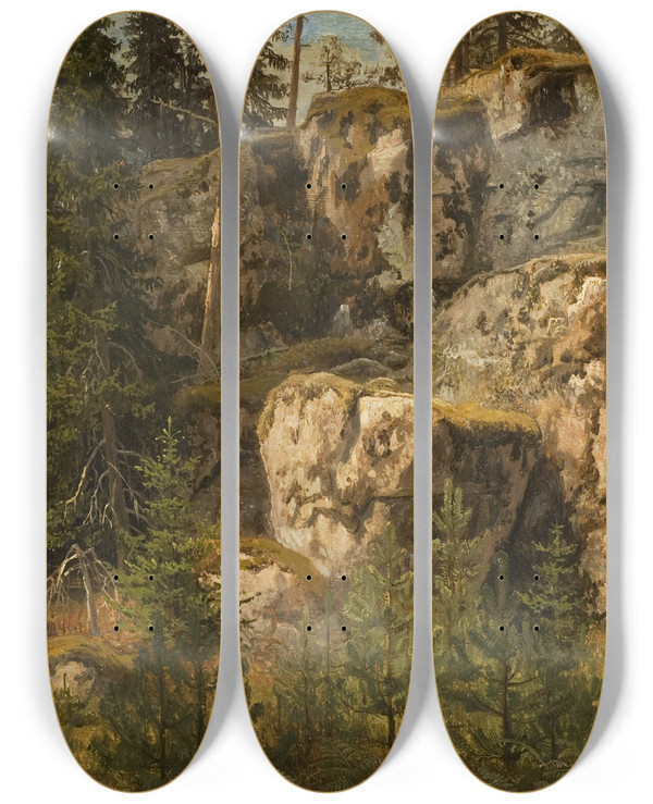 Triptych art skateboard deck of Marcus Larson Stony Forest by Marcus Larson (1825-1864)