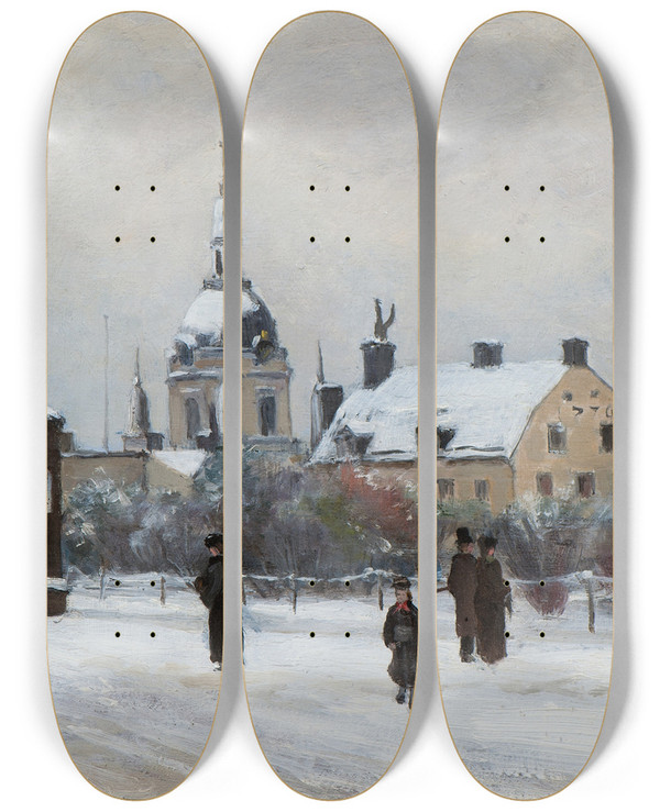 Triptych art skateboard deck of Carl Sknberg Mosebacke Square by Carl Skanberg (1850-1883)