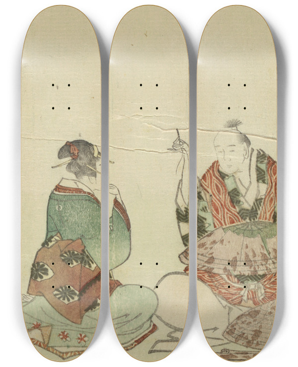 Triptych art skateboard deck of Katsushika Hokusai Kasanui by Katsushika Hokusai (1760-1849)