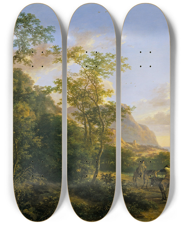 Triptych art skateboard deck of Jan Both Italian Coast Scene by Jan Both (1618-1652)