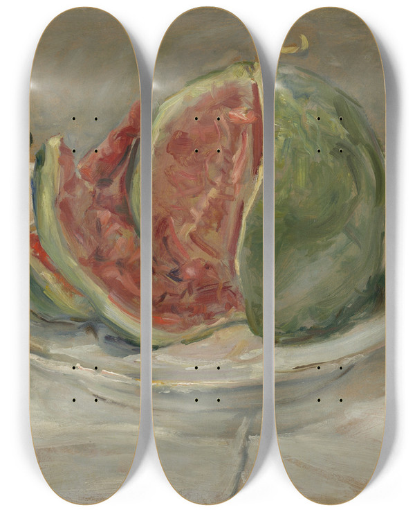 Triptych art skateboard deck of Max Slevogt Still Life With Watermelon by Max Slevogt (1868-1932)
