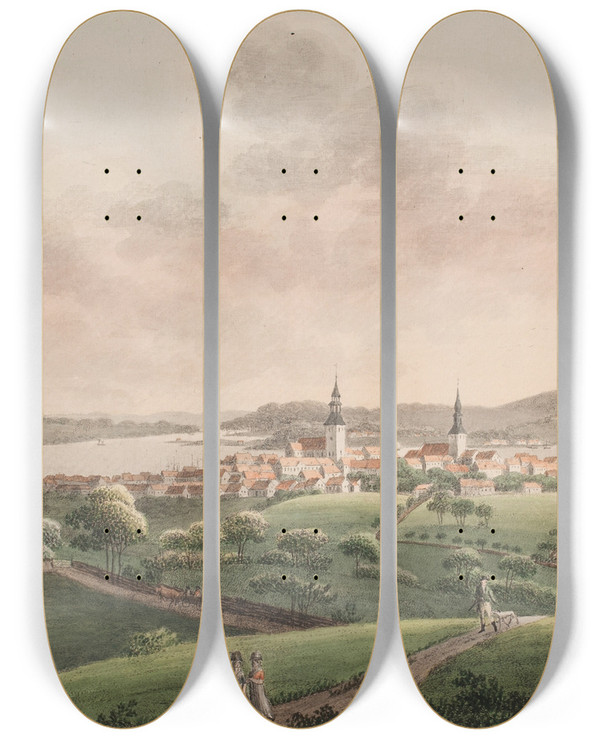 Triptych art skateboard deck of Sren L Lange Svendborg by Soren L Lange (1760-1828)