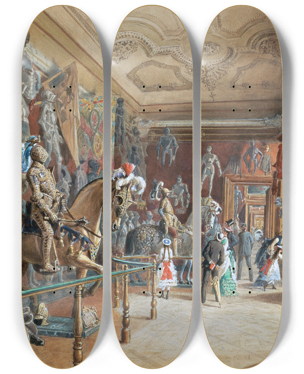Triptych art skateboard deck of Carl Goebel The Younger Die Rstkammer Iii Der Ambraser Sammlung by Carl Goebel The Younger (1824-1899)