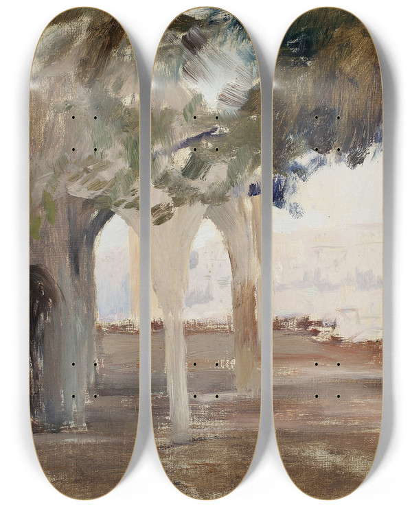 Triptych art skateboard deck of Jan Cigliski View Of Pera From Istanbul From The Journey To Constantinople by Jan Ciaglinski (1858-1913)