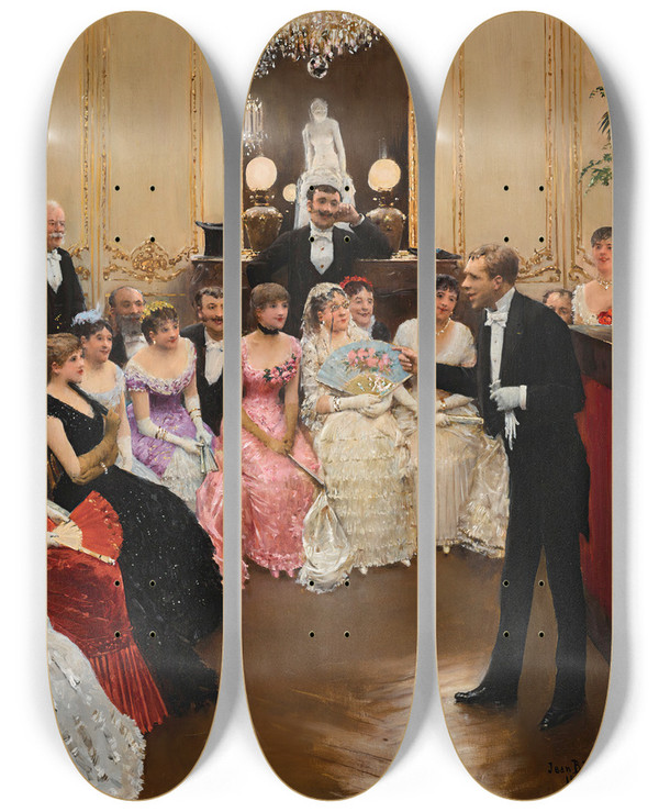 Triptych art skateboard deck of Jean Braud Le Monologue by Jean Beraud (1849-1935)