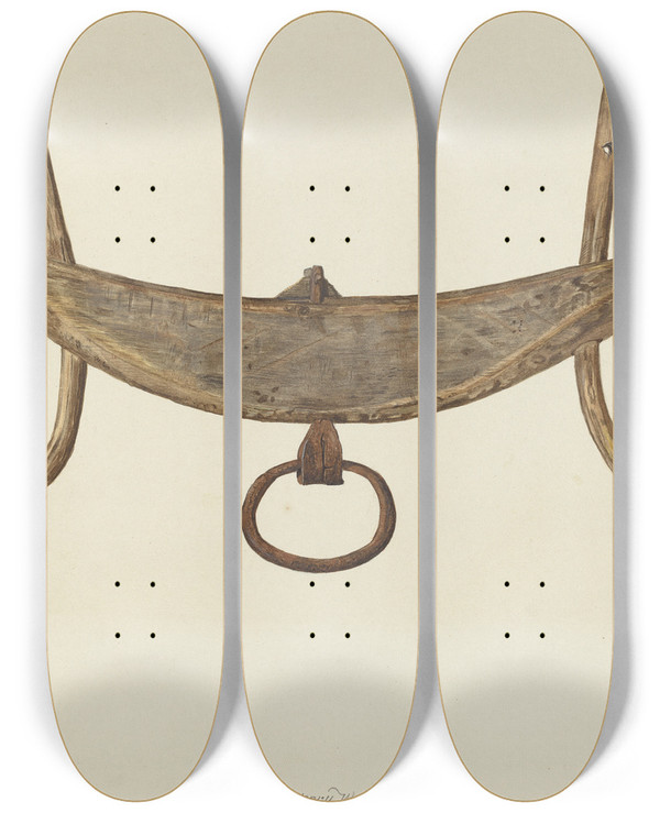 Triptych art skateboard deck of Henry Waldeck Oxen Yoke by Henry Waldeck