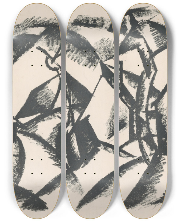 Triptych art skateboard deck of Gejza Schiller Dedina by Gejza Schiller (1895-1927)