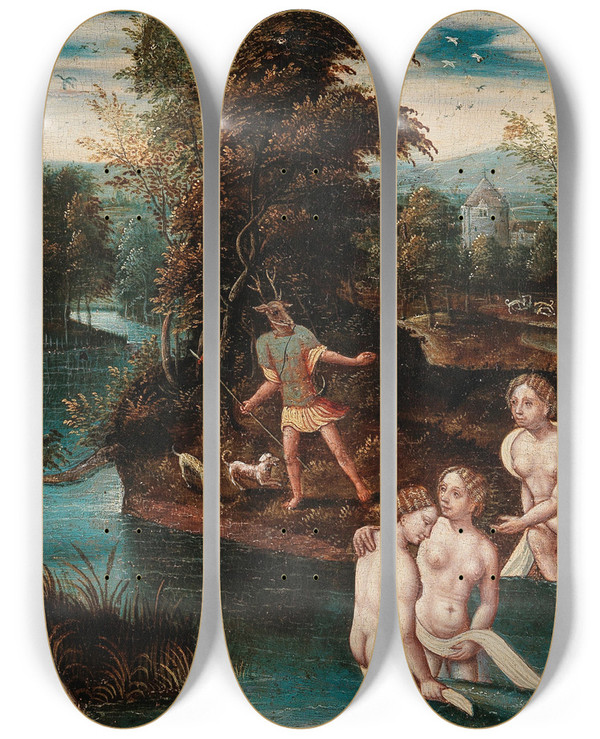 Triptych art skateboard deck of Flemish School Diana And Actaion by Flemish School