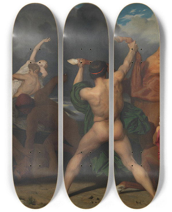 Triptych art skateboard deck of William Bouguereau Battle Of The Centaurs And The Lapiths by William Bouguereau (1825-1905)