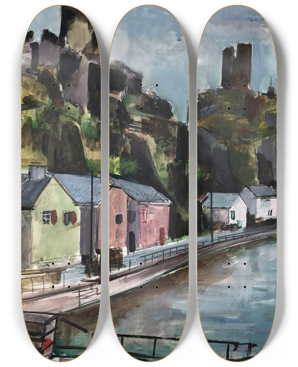 Triptych art skateboard deck of Otto Geigenberger Esch An Der Sauer Luxemburg_1 by Otto Geigenberger (1881-1946)