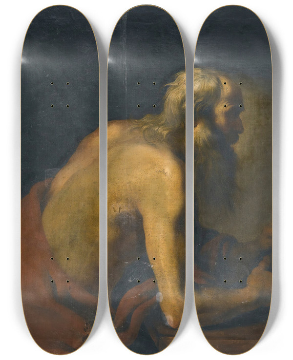 Triptych art skateboard deck of Claude Vignon Saint Jerome by Claude Vignon (1593-1670)