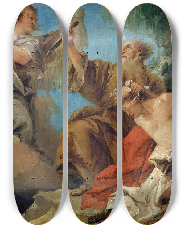 Triptych art skateboard deck of Giovanni Domenico Tiepolo The Sacrifice Of Isaac by Giovanni Domenico Tiepolo (1727-1804)
