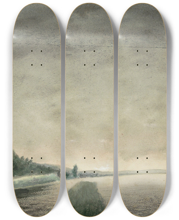 Triptych art skateboard deck of Jan Veth Berglandschap Aan Een Meer by Jan Veth (1864-1925)
