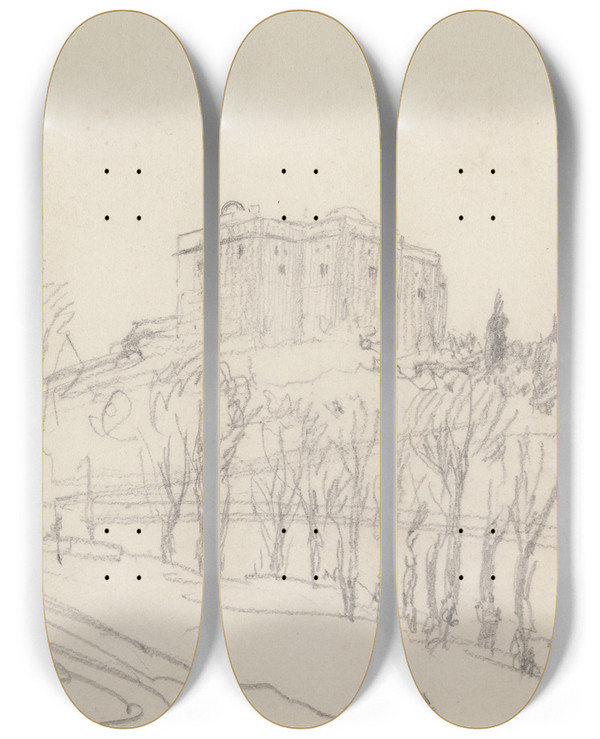 Triptych art skateboard deck of Barbara Bodichon Sketchbook_24 by Barbara Bodichon (1827-1891)