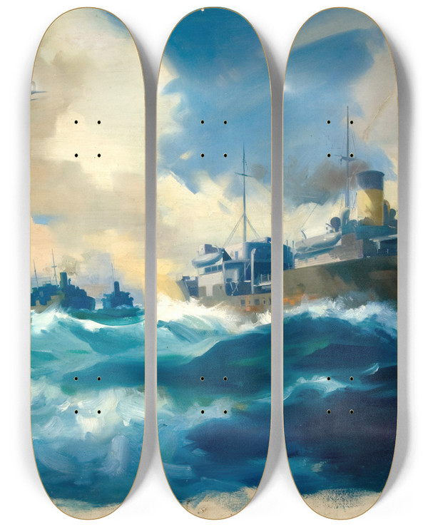 Triptych art skateboard deck of Frank Wootton Convoy Scene by Frank Wootton (1911-1998)