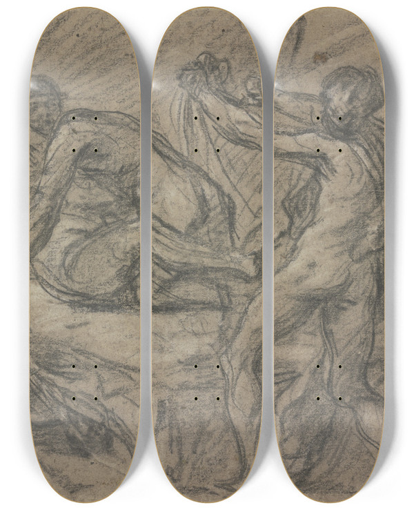Triptych art skateboard deck of Domenico Tintoretto Vulkan Berrascht Venus Und Mars by Domenico Tintoretto (1560-1635)