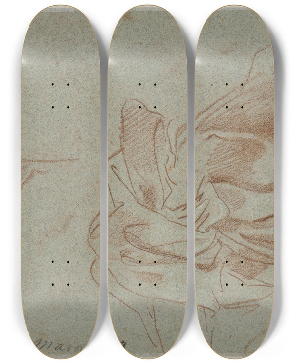 Triptych art skateboard deck of Carlo Maratti Draperistudier by Carlo Maratti (1625-1713)