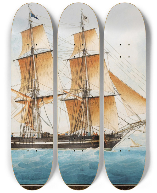 Triptych art skateboard deck of Antoinemathieu Roux Le Bateau Le Nautonnier by Antoine Mathieu Roux