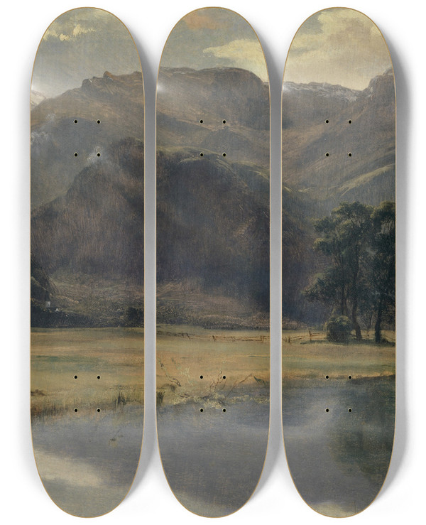 Triptych art skateboard deck of Alexandre Calame Landscape In The Canton Of Uri by Alexandre Calame (1810-1864)