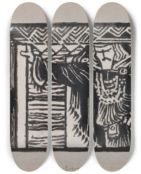 Triptych art skateboard deck of Akseli Gallenkallela Korukalevala The Illustrated Kalevala Poem Xii Opening Vignette by Akseli Gallen Kallela (1865-1931)