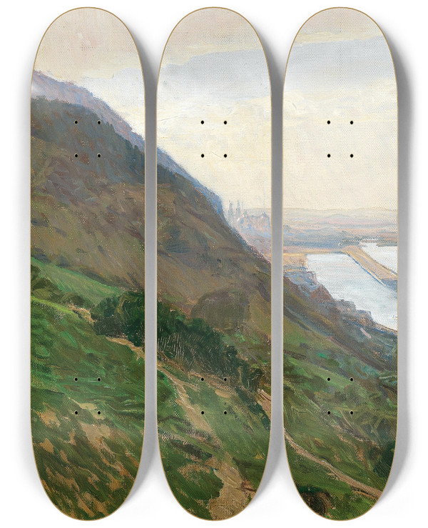 Triptych art skateboard deck of Carl Moll Donauansicht by Carl Moll (1861-1945)