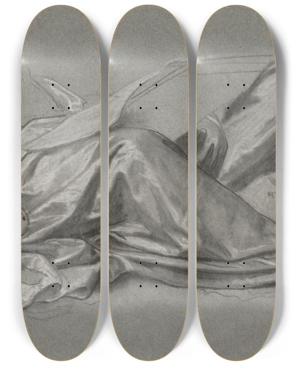Triptych art skateboard deck of Nicaise De Keyser Draped Fabric Of The Figure Symbolising The Renaissance by Nicaise De Keyser (1813-1887)