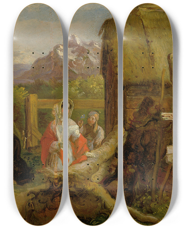 Triptych art skateboard deck of Franz Krammer Der Maler Und Spaziergnger In Der Landschaft Idyll by Franz Krammer (1797-1834)