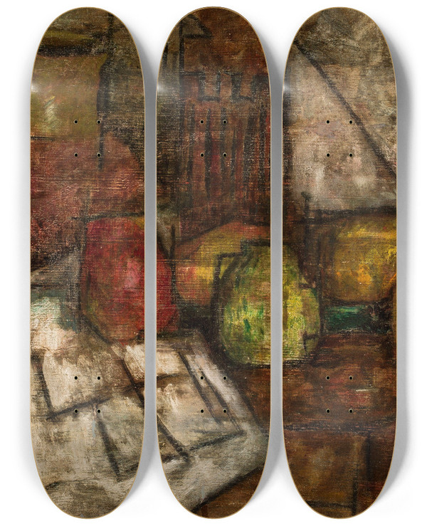 Triptych art skateboard deck of Tadeusz Makowski Martwa Natura Z Dzbanem I Owocami by Tadeusz Makowski (1882-1932)