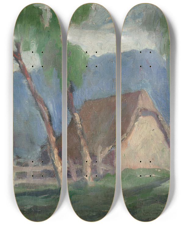 Triptych art skateboard deck of Zolo Palugyay Landscape With Birches by Zolo Palugyay (1898-1935)