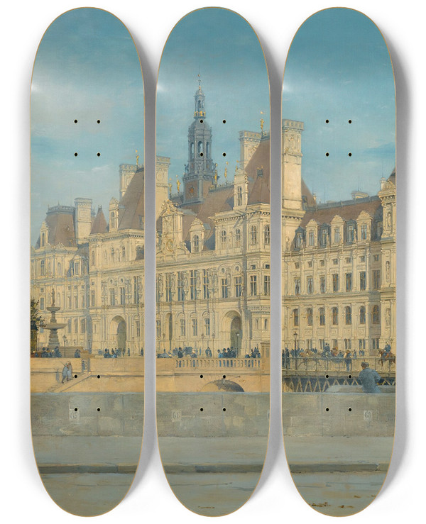 Triptych art skateboard deck of Pauljosephvictor Dargaud Lhtel De Ville De Paris by Paul-Joseph-Victor Dargaud (1873-1921)