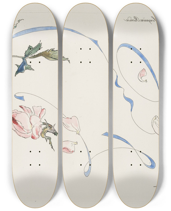 Triptych art skateboard deck of Flix Bracquemond Plateau De La Soupire Ronde Modle De Coloris by Felix Bracquemond (1833-1914)