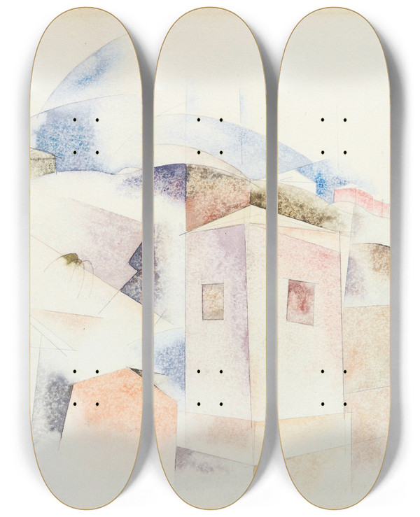 Triptych art skateboard deck of Charles Demuth Bermuda No 4 by Charles Demuth (1883-1935)