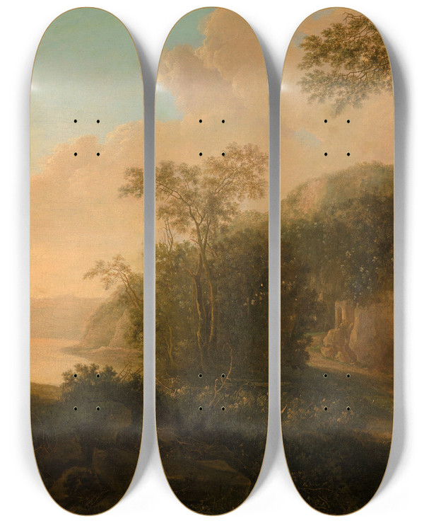 Triptych art skateboard deck of Jan Both Italian Landscape_3 by Jan Both (1618-1652)